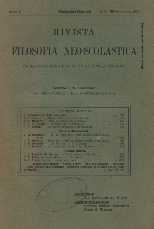 RIVISTA DI FILOSOFIA NEO-SCOLASTICA - 1909 - 4
