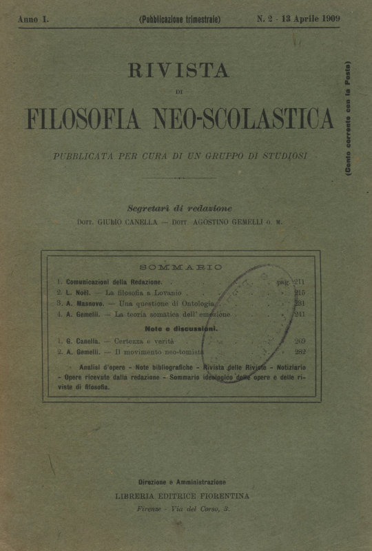 RIVISTA DI FILOSOFIA NEO-SCOLASTICA - 1909 - 2