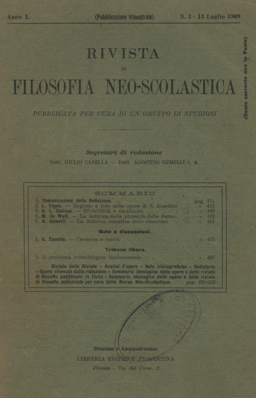RIVISTA DI FILOSOFIA NEO-SCOLASTICA - 1909 - 3